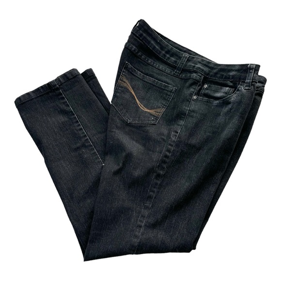 CLEO Petites Black Denim Straight Leg Stretch Jeans Size 12 - Picture 4 of 12